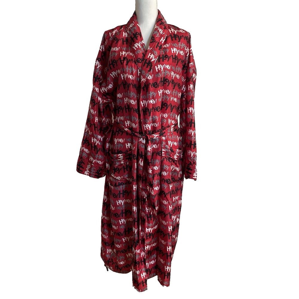 Vtg Platinum FUBU Mens M/L Red AOP HEY Bath Robe 100% SILK‎ Belt Pockets Luxury